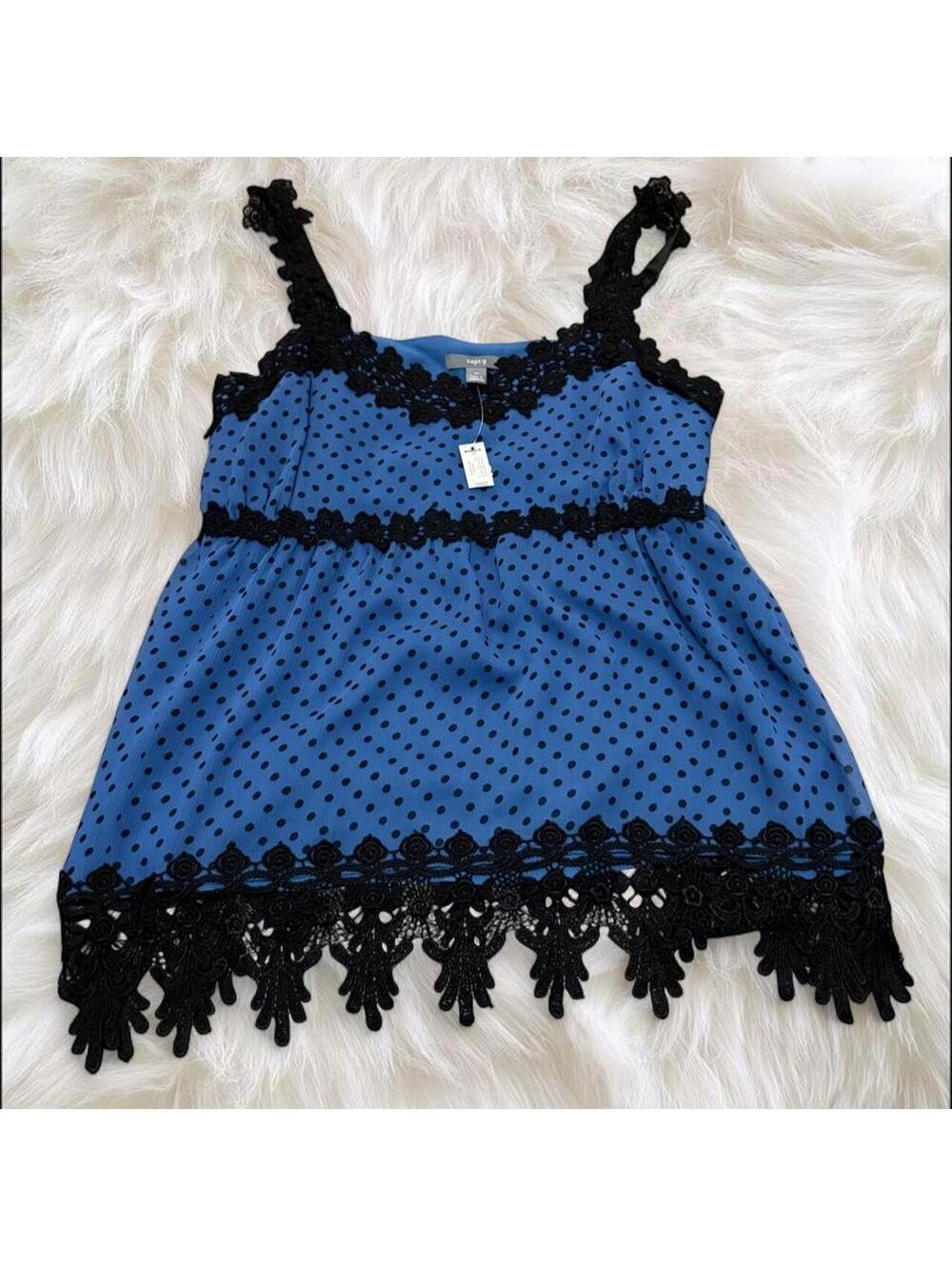 NWT Vintage Y2K Apt 9 Blue Polka Dot Crochet Lace Camisole Top